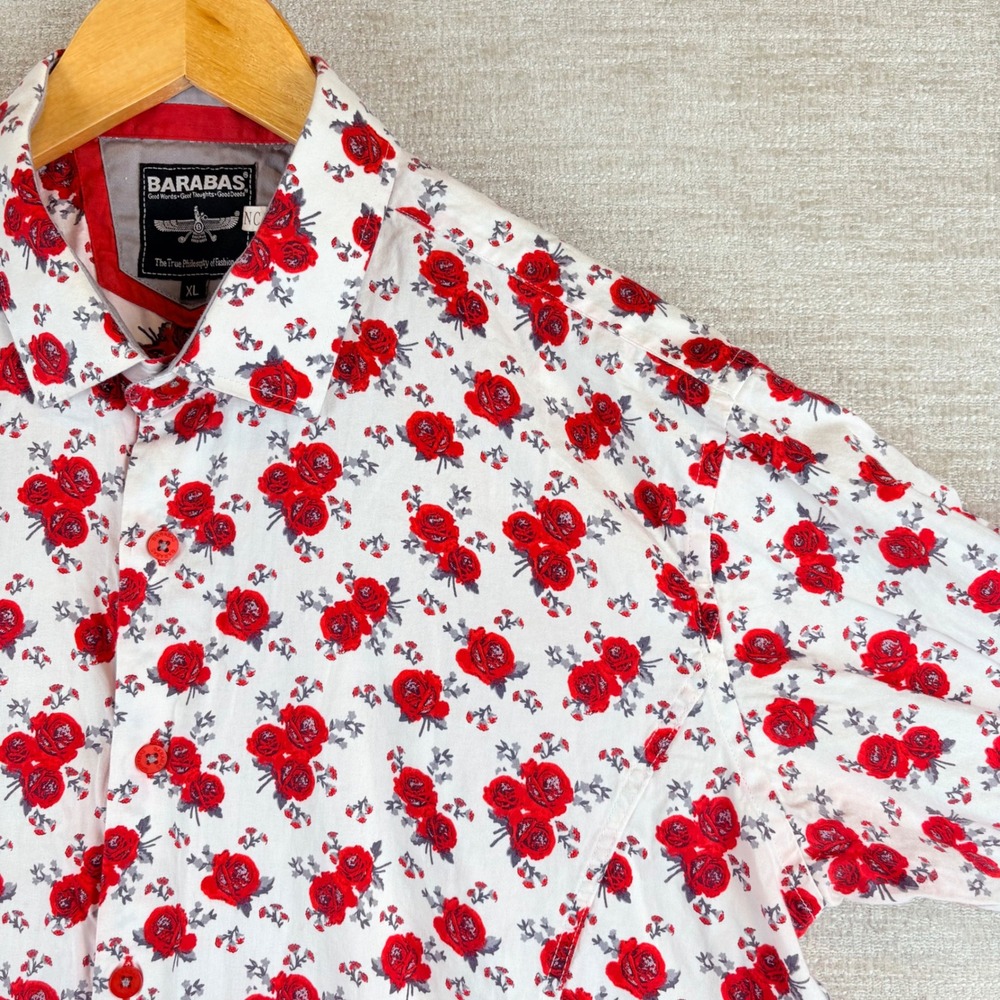 Barabas Mens XL Red Rose Floral All Over Print Long Sleeve Button Down Shirt